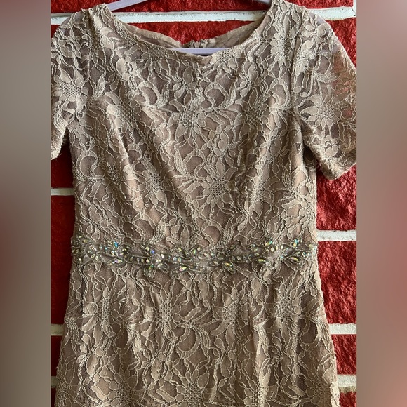 Nude Lace Sparkling Midi Dress Belt in Middle - Picture 2 of 7